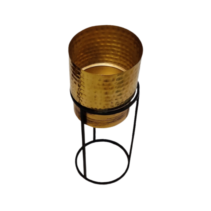 Gold Cylindrical Brass Planter With Long Stand