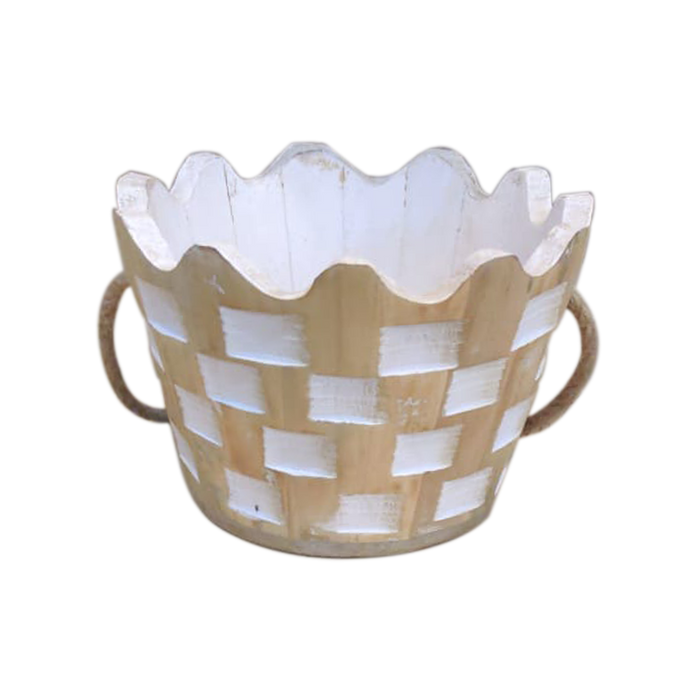 White With Gold Wood Hanging Basket | Set Of 3 Pcs