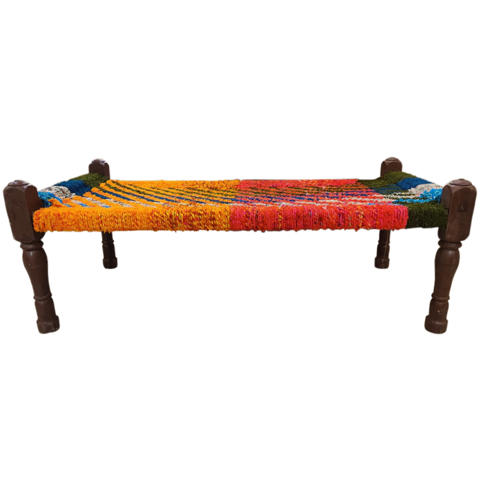 Multicolor Jute and Wood Charpai/Cot Bed