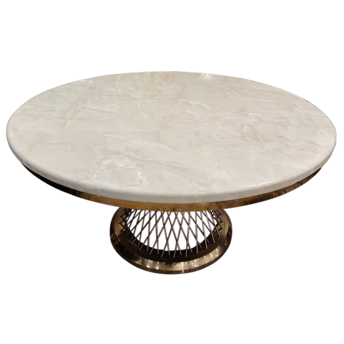White With Gold Rounded Dining Table For Decor & Wedding