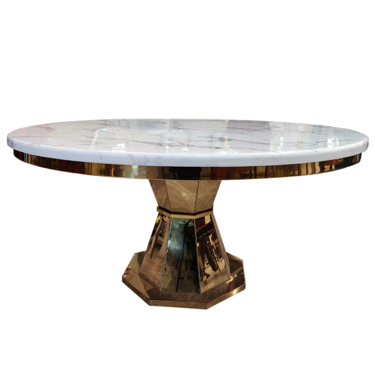 Rounded Dining Table Color White With Gold — Bharat Wholesales