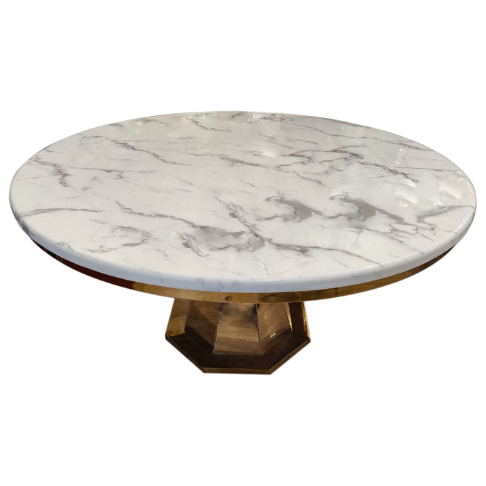 Rounded Dining Table  | Color: White With Gold