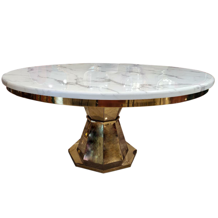Rounded Dining Table  | Color: White With Gold