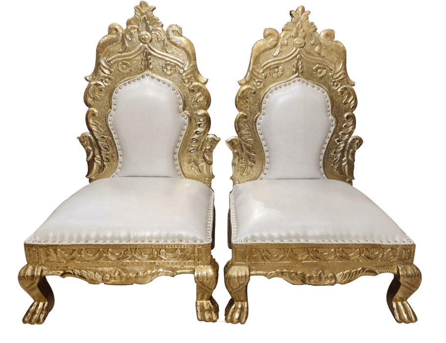 White With Gold Vedi Chairs For Wedding Ceremony
