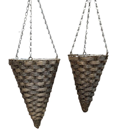 Brown Plastic Hanging Baskets For Decor | Set Of 2 Pcs