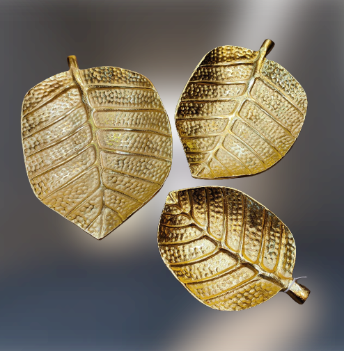 Metal Gold Zarina Leaf For Decor | Set Of 3 Pcs